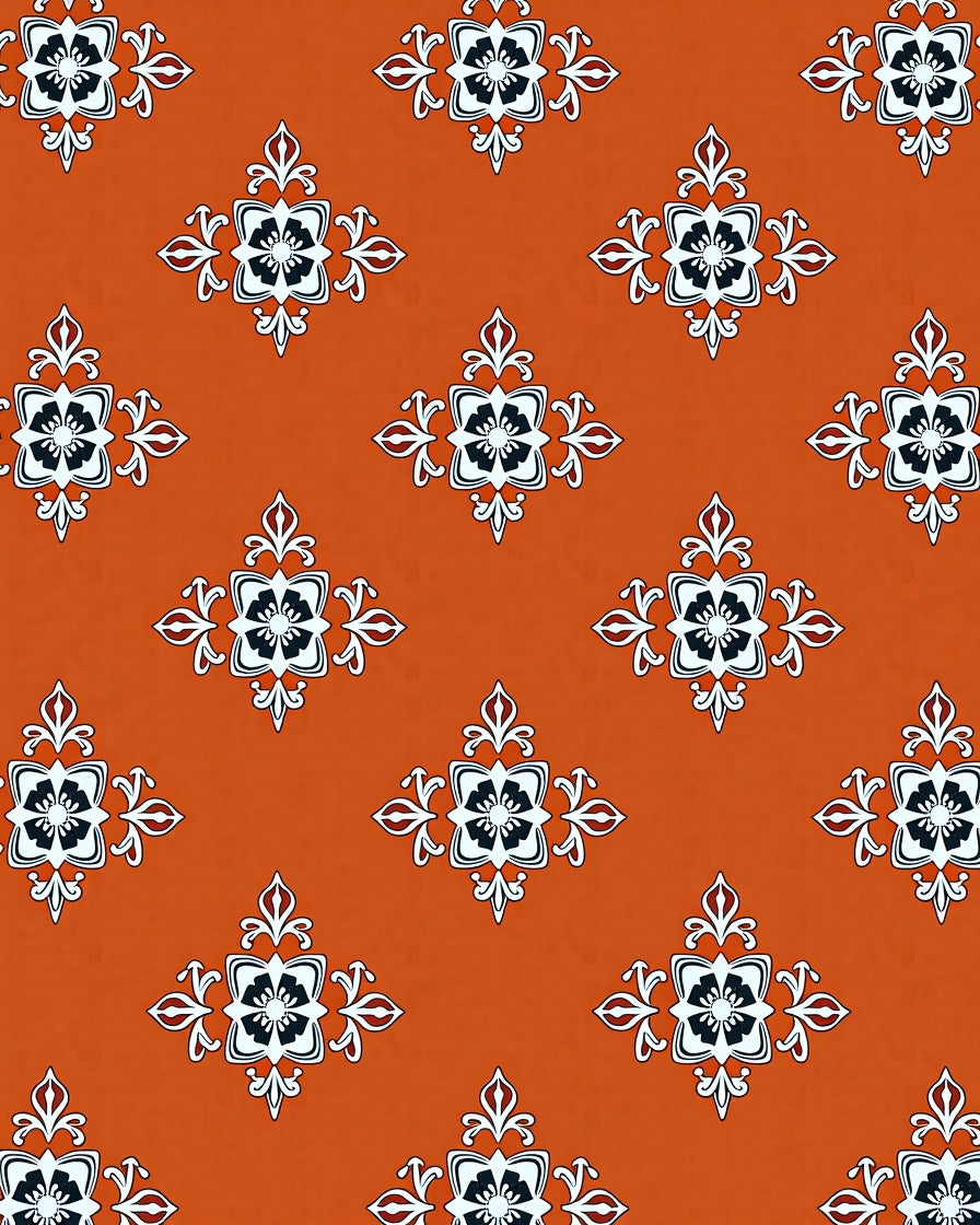 Ornate Floral Motif Red Orange Pattern Rug