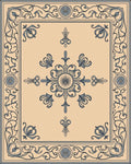 Cream Blue Detailed Floral Border Rug
