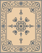 Cream Blue Detailed Floral Border Rug