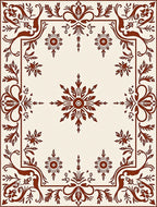 Rich Brown Floral Vine Border 4 Panels Rug