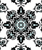 Bold Black Aqua Floral Mandala Pattern Rug