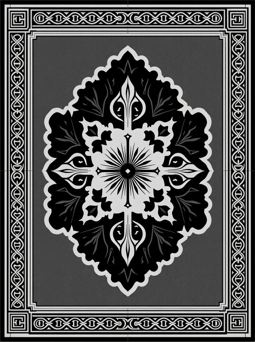 Ornate Black and White Graphic Medallion Rug