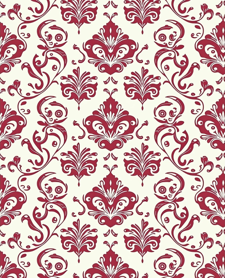 Crimson and Cream Damask Pattern Rug