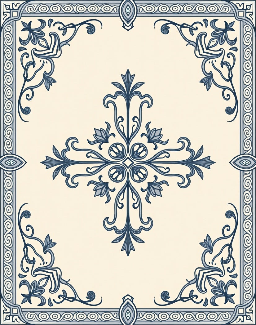 Vintage Blue Floral Scrollwork Design Rug