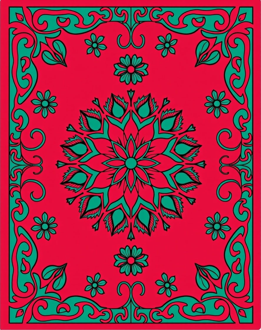 Mandala Floral Red Teal Design Rug