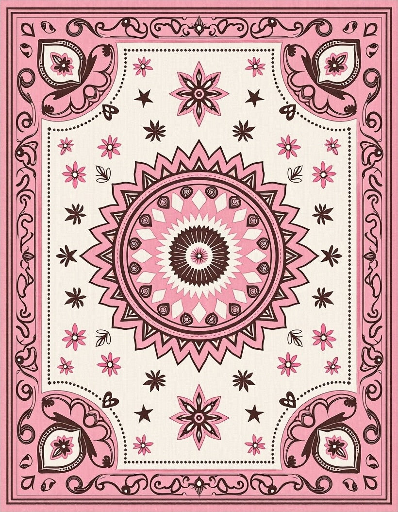 Pink Floral Mandala Pattern Rug
