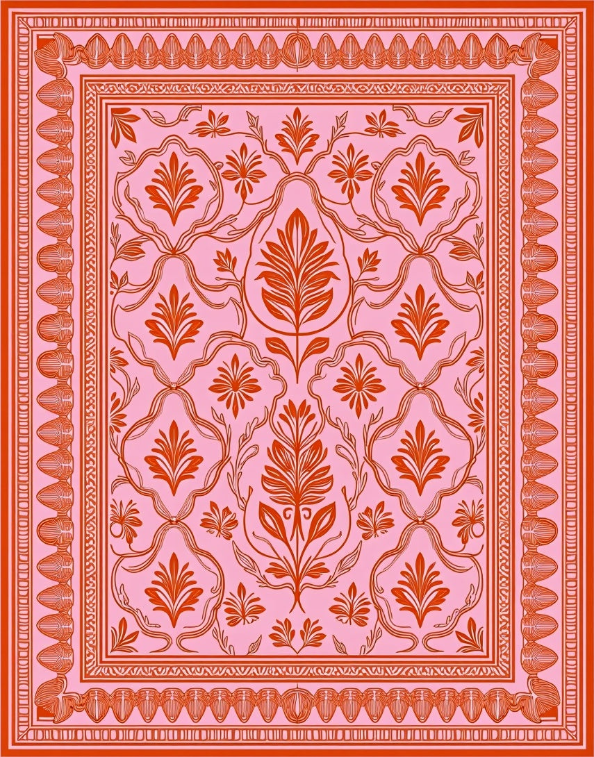Ornate Floral Vine Pink Orange Rug