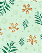 Orange Snowflake Green Leaf Pattern Rug