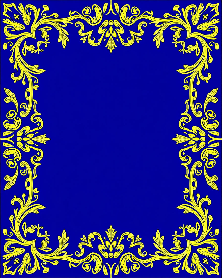 Ornate Yellow Floral Border Design Rug
