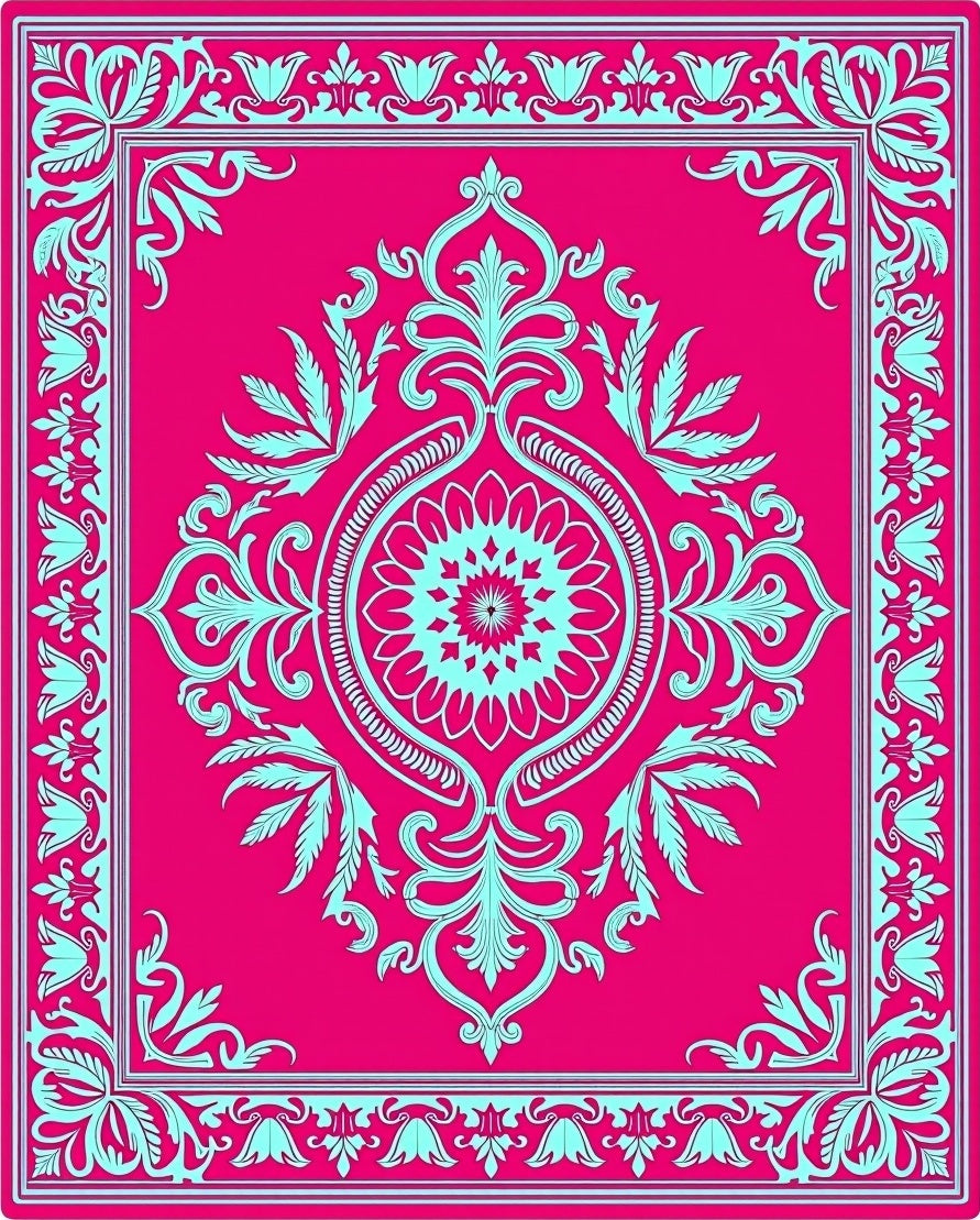 Vibrant Floral Scroll Pattern Rug