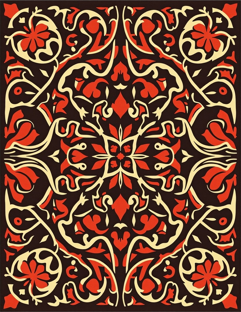 Ornate Floral and Vine Pattern Rug
