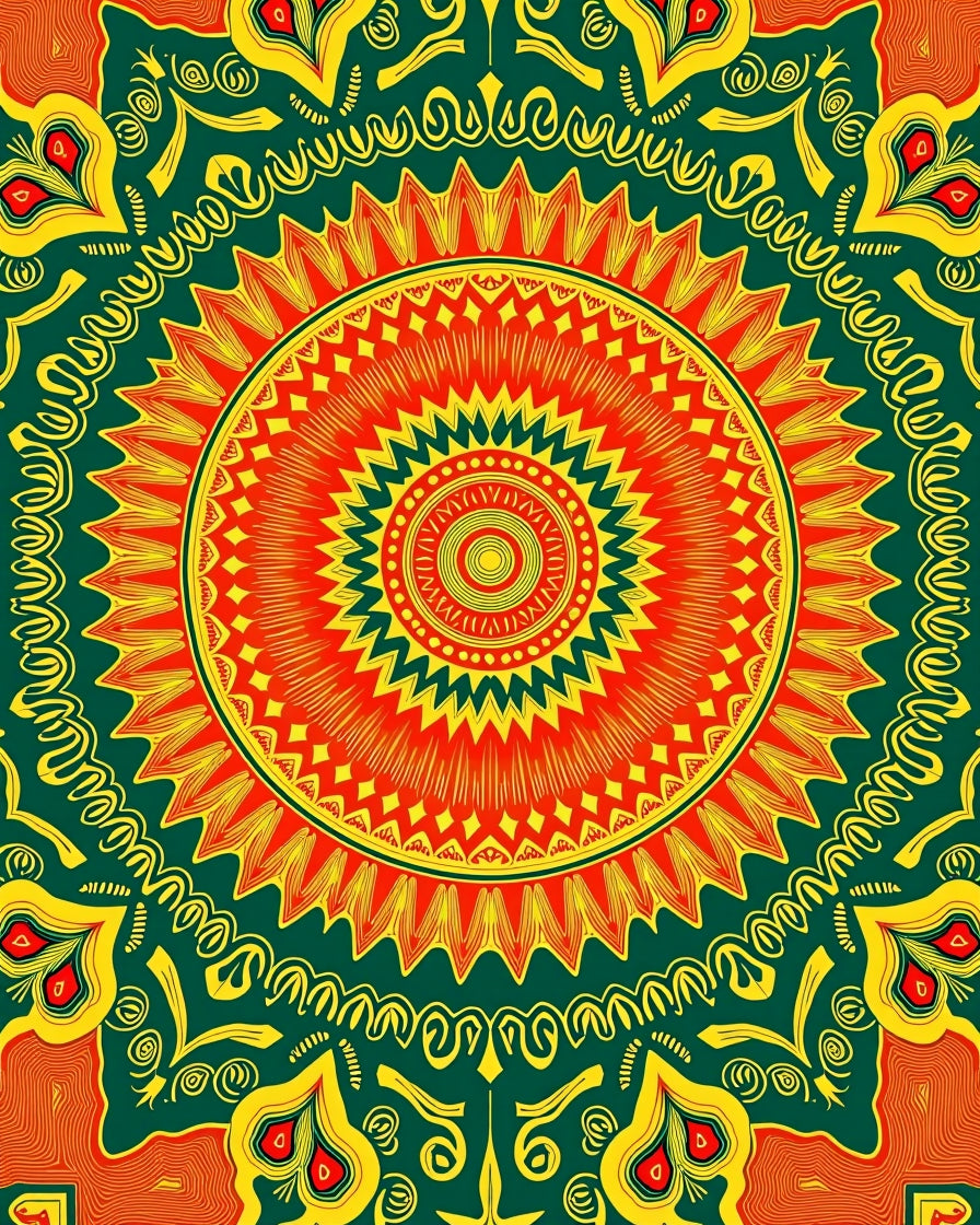 Vibrant Sunburst Geometric Mandala Design Rug