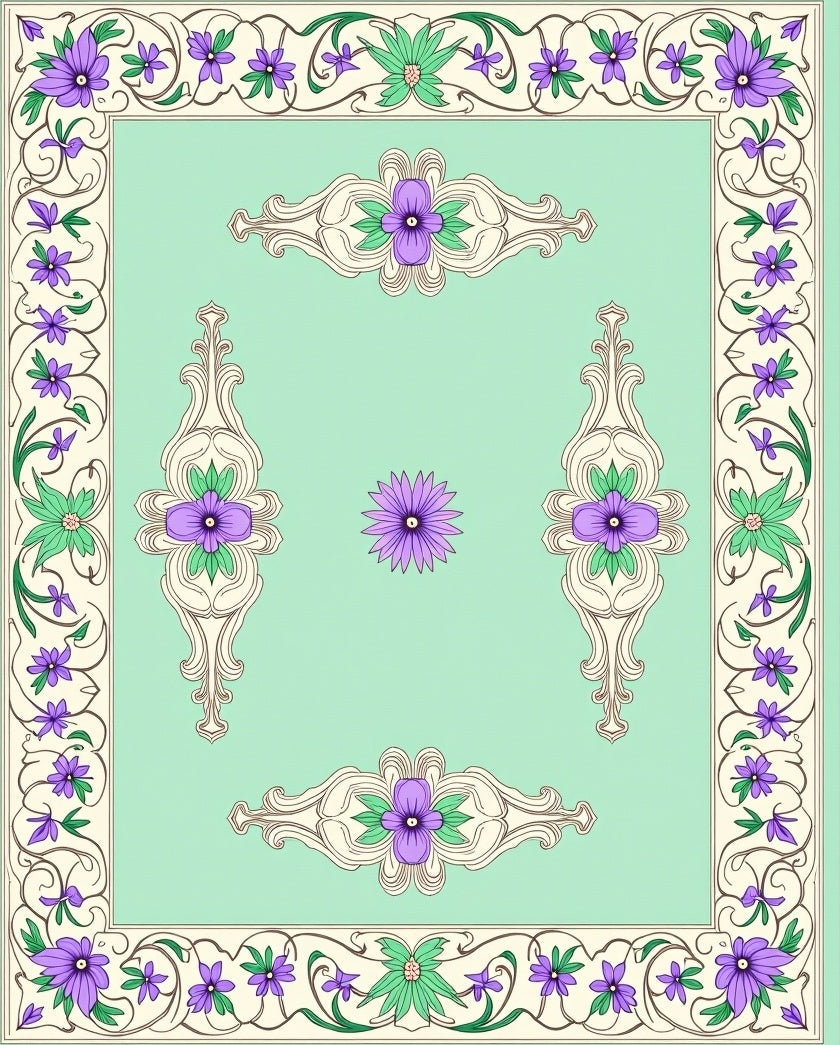 Elegant Purple Floral Border Design Rug