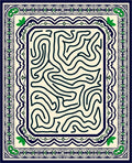 Maze Patterned Deep Blue Green Rug