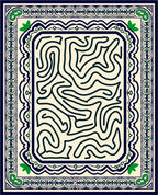 Maze Patterned Deep Blue Green Rug