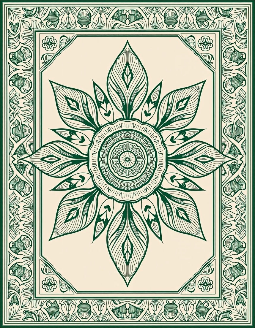 Intricate Floral Mandala Frame Design Rug