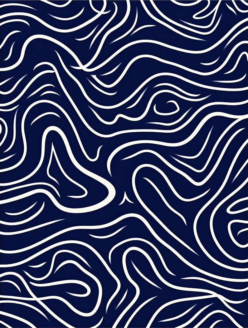 Fluid White Line Abstract Design Rug