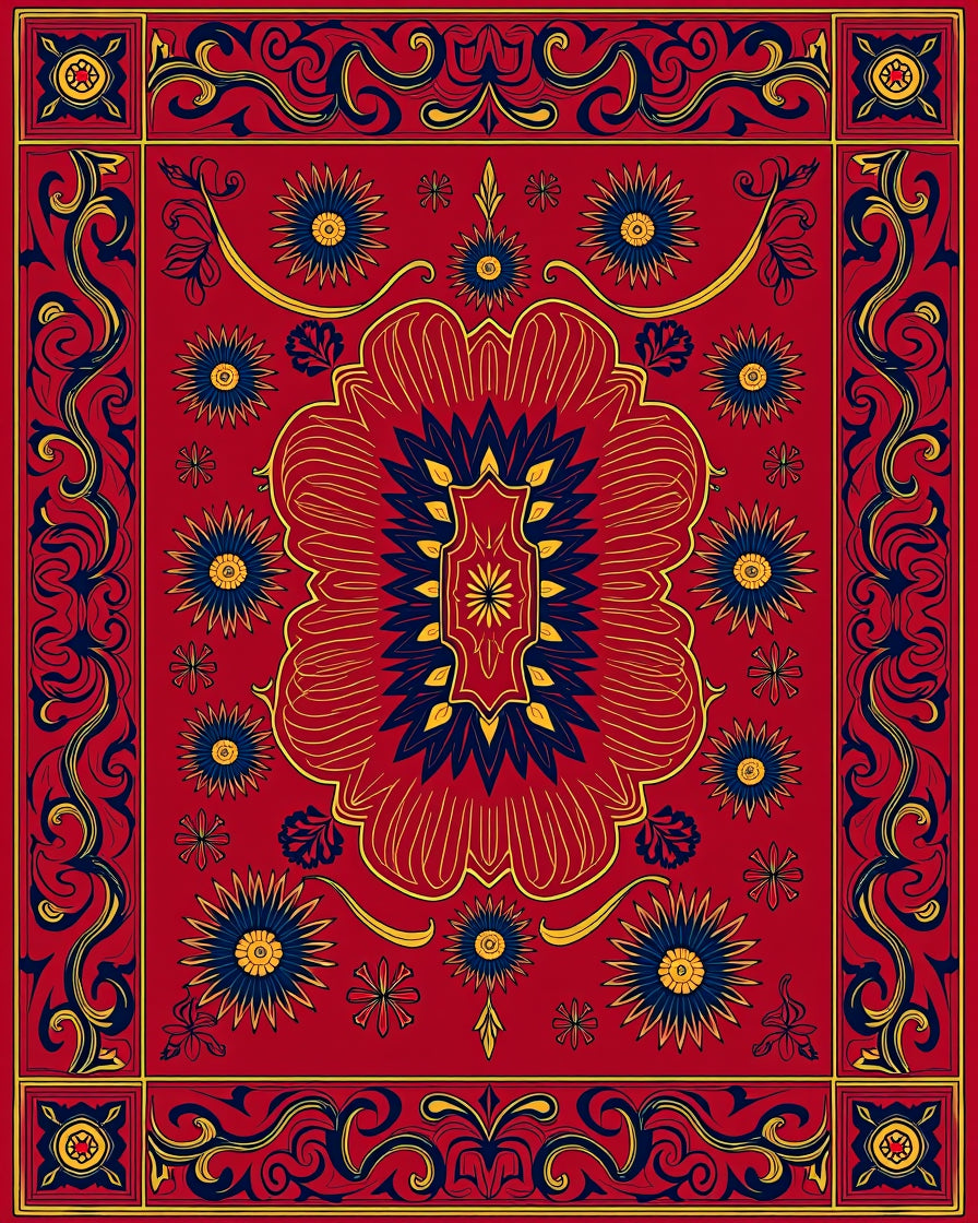 Bold Red Floral Vine Pattern Rug