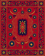 Bold Red Floral Vine Pattern Rug