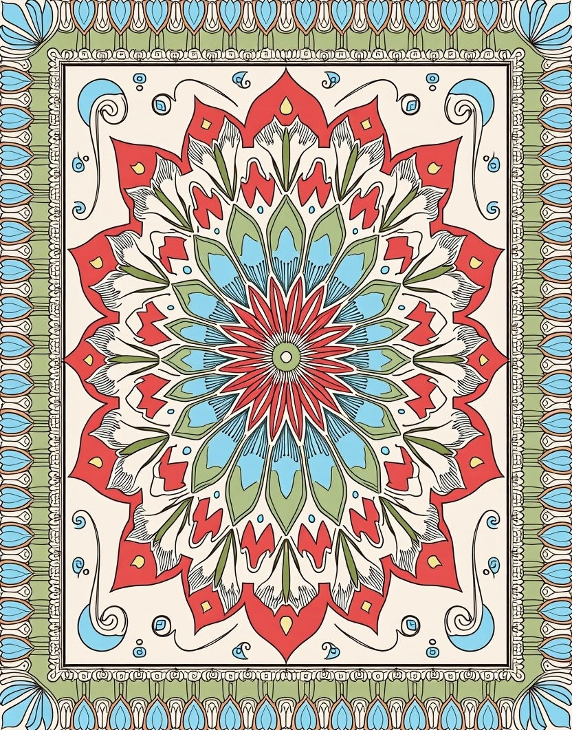 Mandala Style Floral Pattern Rug