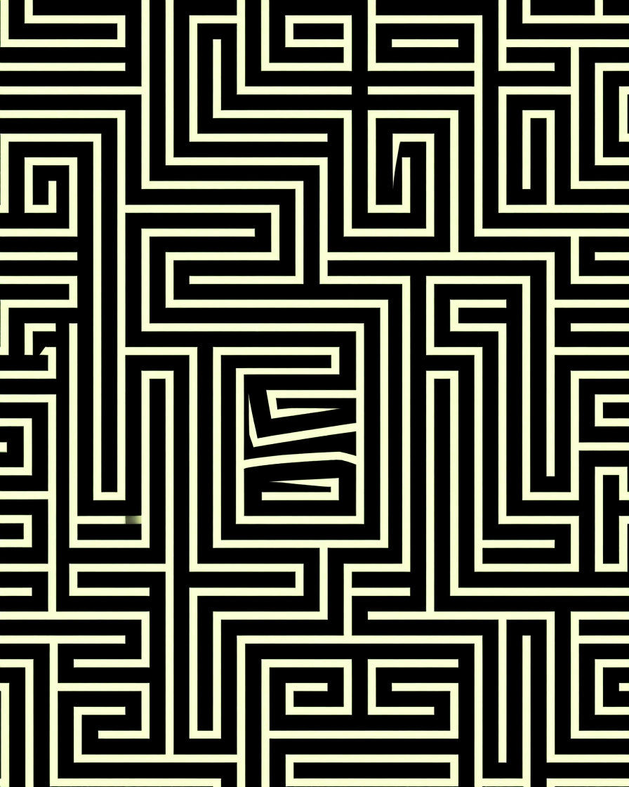Modern Black Yellow Labyrinth Pattern Rug