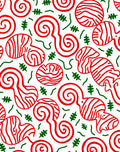 Red White Swirls And Green Sprigs Rug