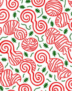 Red White Swirls And Green Sprigs Rug