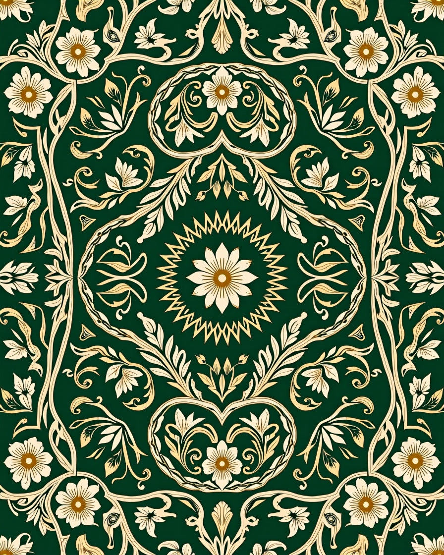 Emerald Green Floral Vine Design Rug
