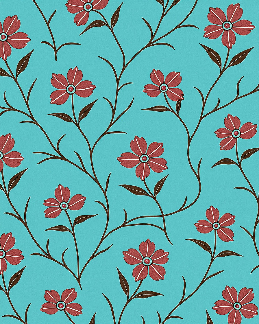 Red Floral Vine Pattern Print Rug