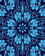 Symmetrical Sky Blue Floral Art Nouveau Pattern Rug