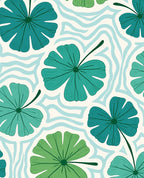 Teal Leafy Waves Wallpaper Design Rug