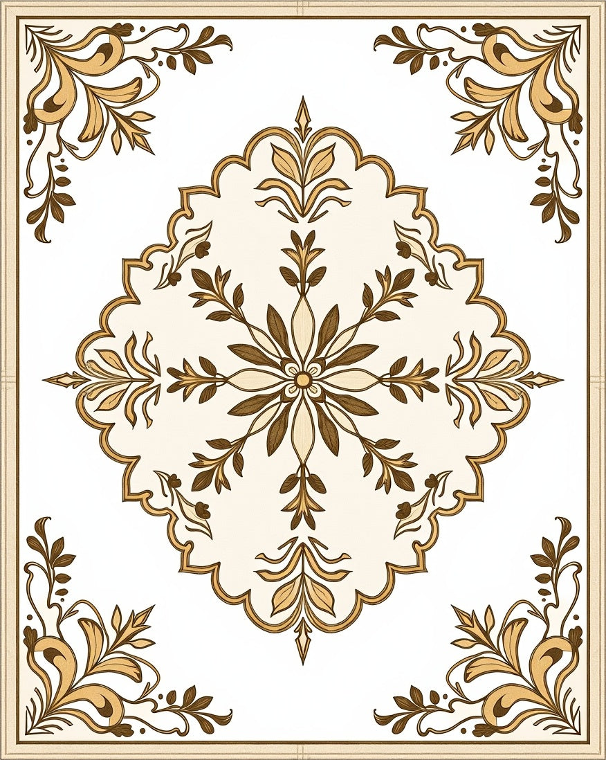 Ornate Floral Scrollwork With Cream Rug