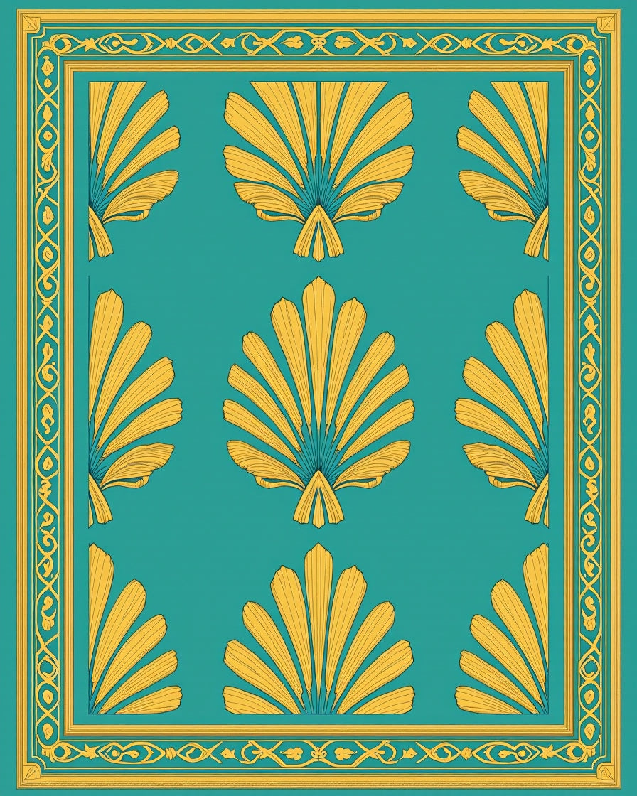 Turquoise Gold Fan Pattern Rug