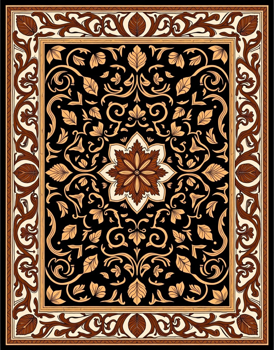 Ornate Floral Black Brown Statement Rug