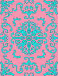 Pink Turquoise Floral Flourish Design Rug