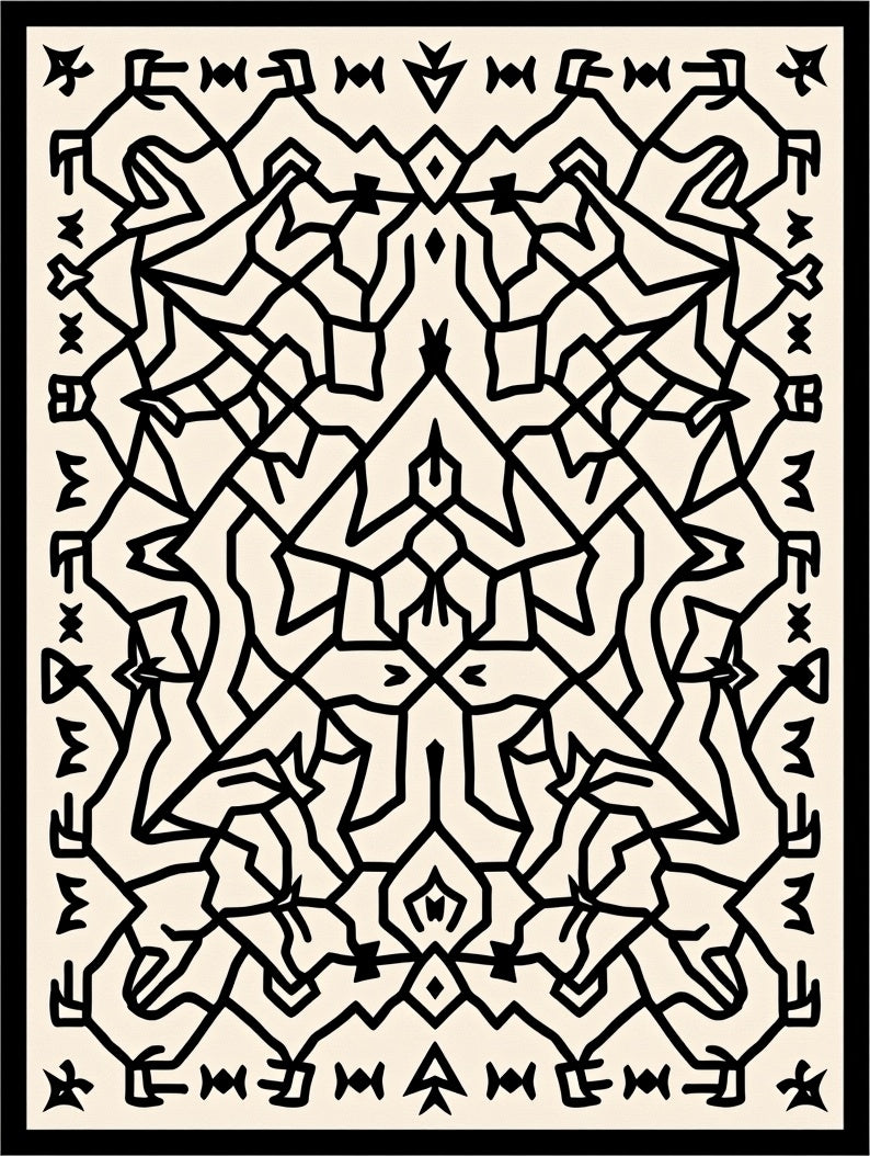 Black White Intricate Geometric Pattern Rug