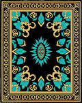Black Teal Gold Floral Medallion Rug