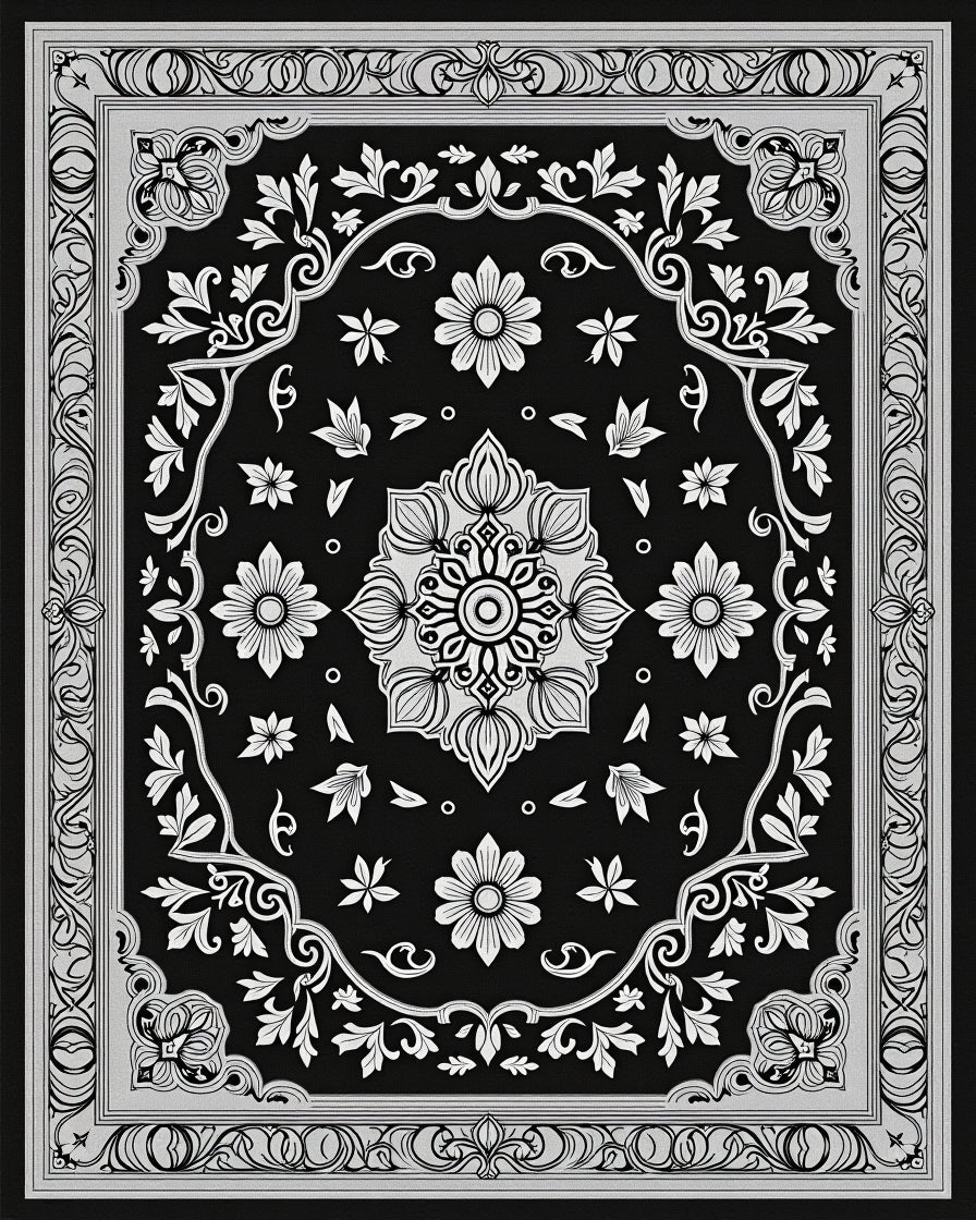 Elaborate Floral and Leaf Mandala Design Rug