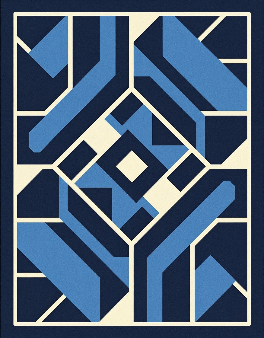 Modern Blue Cream Geometric Art Rug