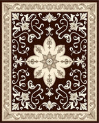 Chocolate Cream Floral Scroll Pattern Rug