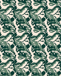 Earthy Green Abstract Leaf Pattern Rug
