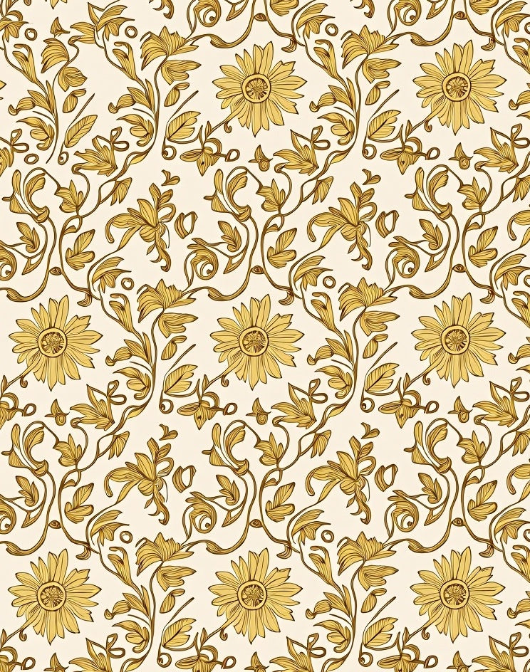 Golden Floral Vine Patterned Rug