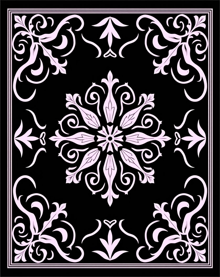 Elegant Filigree Black Pink Floral Rug