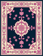 Classic Floral Medallion Pink Blue Rug