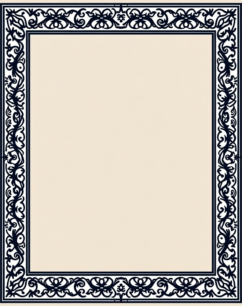 Ornate Floral Scroll Dark Border Rug