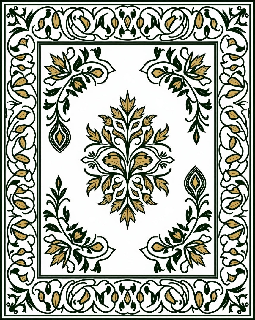 Elegant Golden Leaf Floral Design Rug