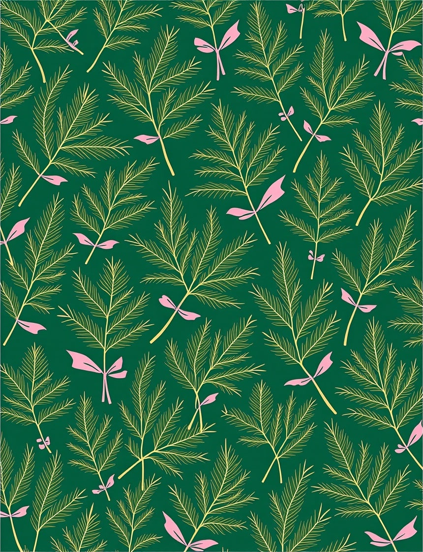 Green Pine Frond Pink Accent Rug