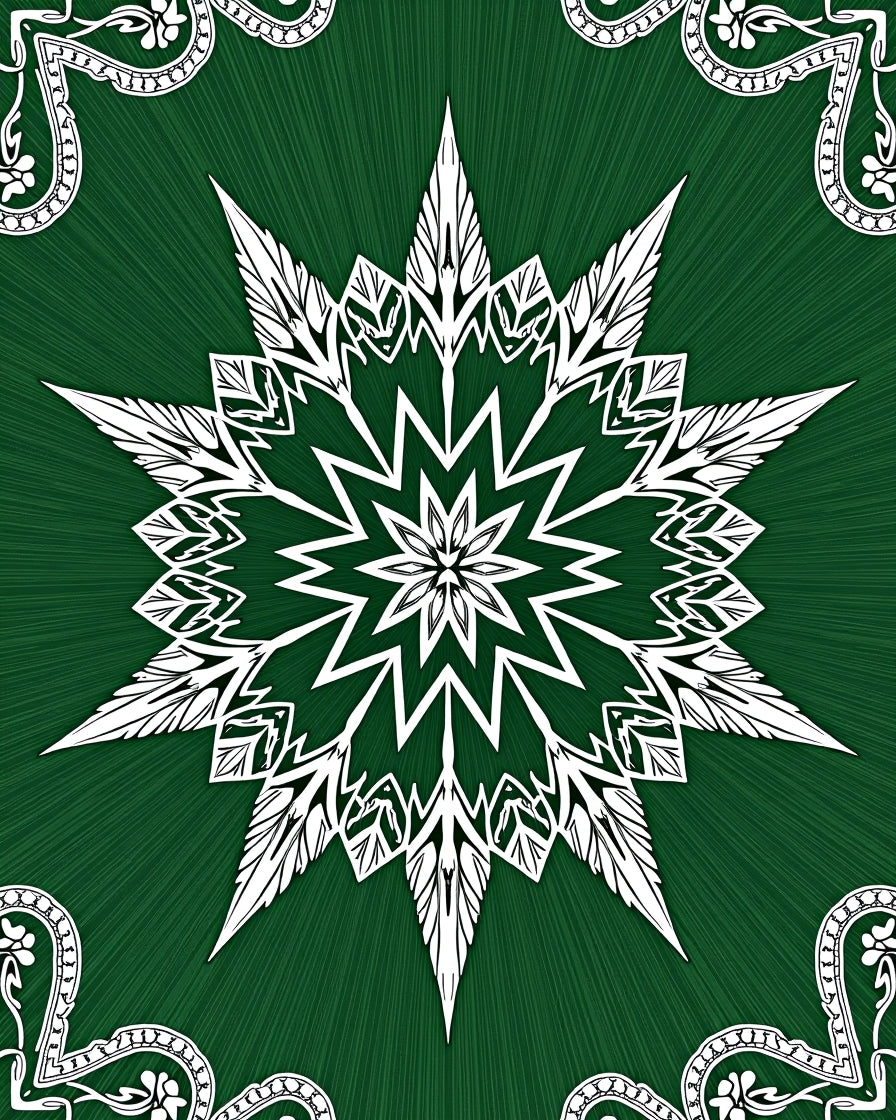 Emerald Green White Starburst Mandala Rug