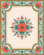 Coral Floral Geometric Medallion Design Rug