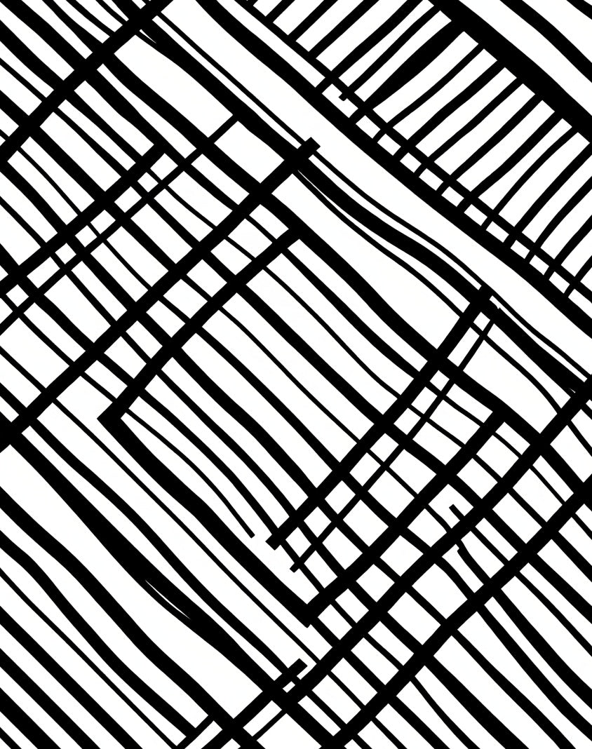 Modern Black White Intersecting Lines Pattern Rug